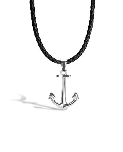 Leather Necklace with Pendant Anchor Silver Serasar